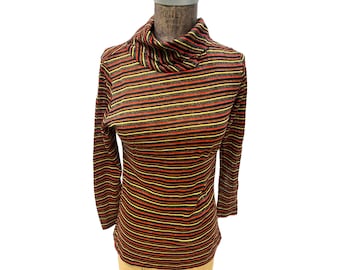 Vintage 1970s Teddi Of California Gold Striped Roll Neck Top Size 10