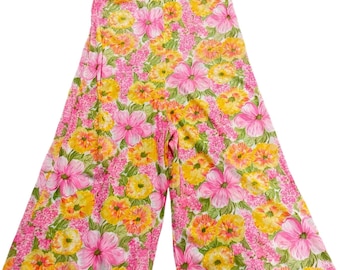 70s Vintage Floral Junpsuit W/ Halter Neck And Wide Legs Medium