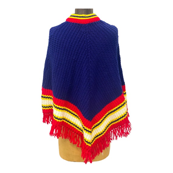 Vintage 1970s Blue W/ Red White Stripes Poncho - image 6