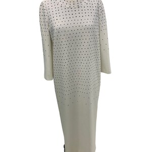 Vintage Lilia Stogova White Dress W/ Silver Metal Pointed Dots Pattern Size 14