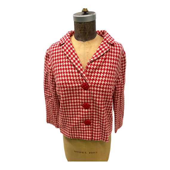 Vintage 1960s Red White Checked Wool Short Jacket