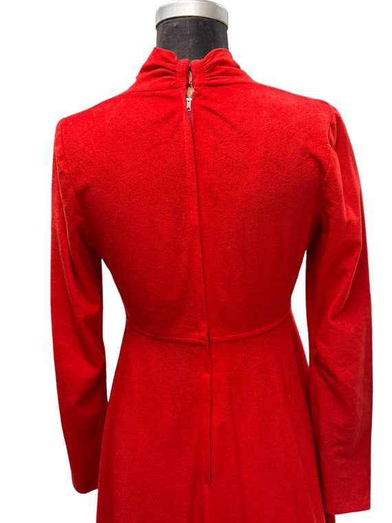 Vintage 1970s  Red Maxi Evening Dress V Neck Empi… - image 7
