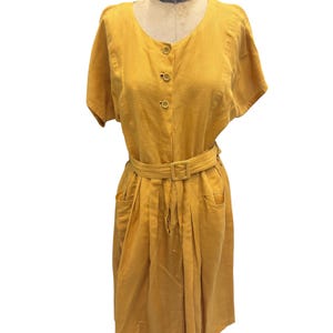 Vintage Strenesse Yellow Linen Cotton Mix Summer Dress Sz 42