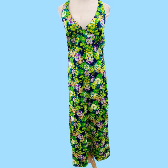 Vintage Maxi Halter Neck Floral Sun Dress Medium - image 1
