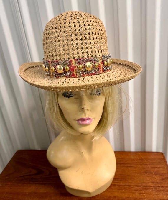 Vintage Mr. John Straw Hat W/ Bejeweled Hat Band for Nan  display picture 1