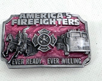 Vintage Siskiyou Buckle Co America's Firefighters Enamel Metal Belt Buckle