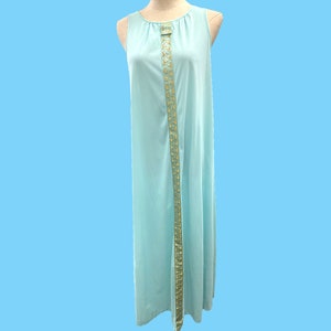 Vintage 1960s Lorraine Lingerie Aqua With Gold Trim Nightgown S