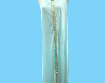 Vintage 1960s Lorraine Lingerie Aqua With Gold Trim Nightgown S