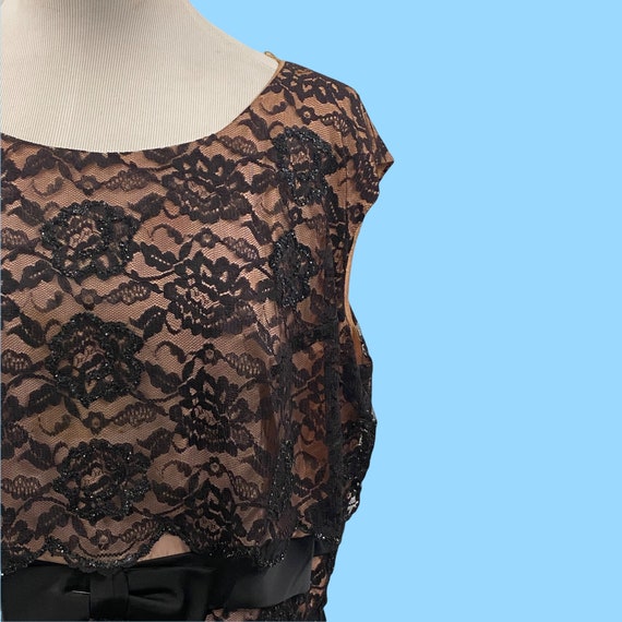 Vintage Black Dress With Lace Embroidered Over Sa… - image 2