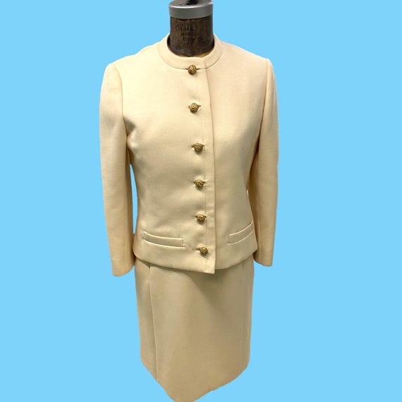 Vintage 1960s Cream Wool Dress Jacket Suit Med. - image 1