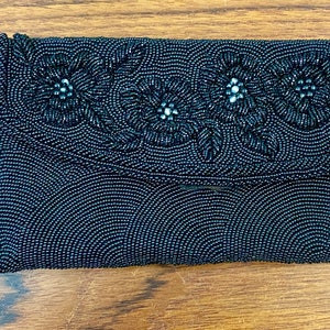 Vintage Black Beaded Clutch Evening Purse  Made In France