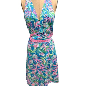 Lilly Pulitzer Clancie Knee Length Wrap Dress Keep On Beleafing Print XL