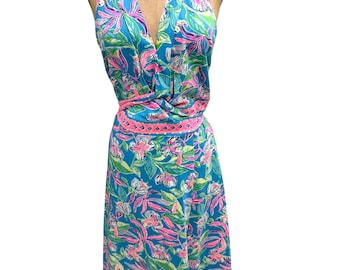 Vestido cruzado hasta la rodilla Clancie de Lilly Pulitzer con estampado Keep On Beleafing XL