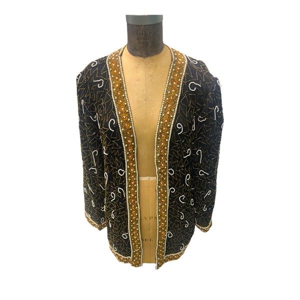 Vintage Lawrence Kazar Beaded Evening Jacket Plus Size 1X