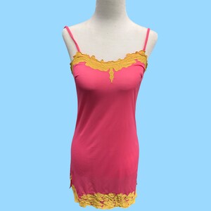 Vintage Saramae Lingerie Camisole Top Pink W/Yellow Floral Trim  Size 32