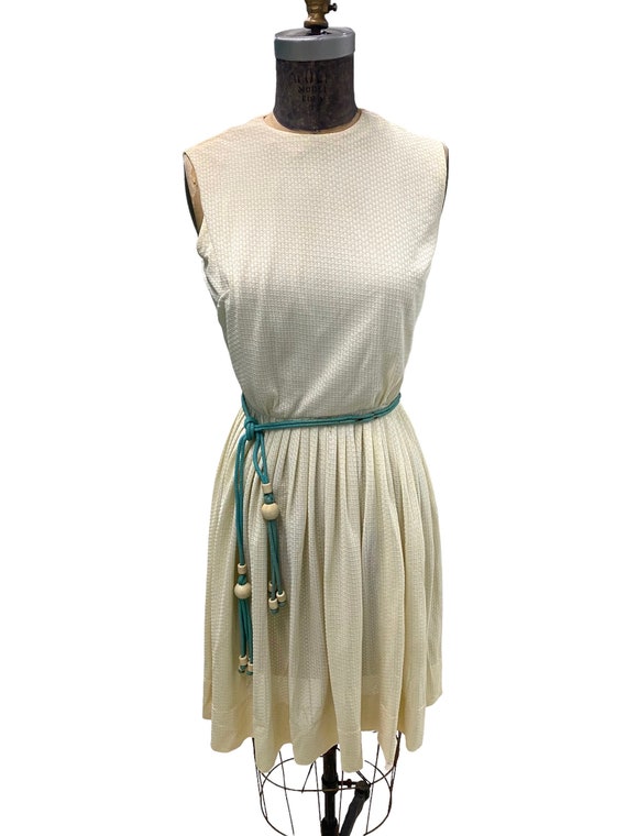Vintage 1960s Parade Cream Midi Dress Aqua Rope Be
