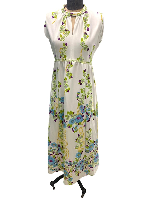 70s Vintage Bright Floral Sleeveless Maxi Dress - image 1