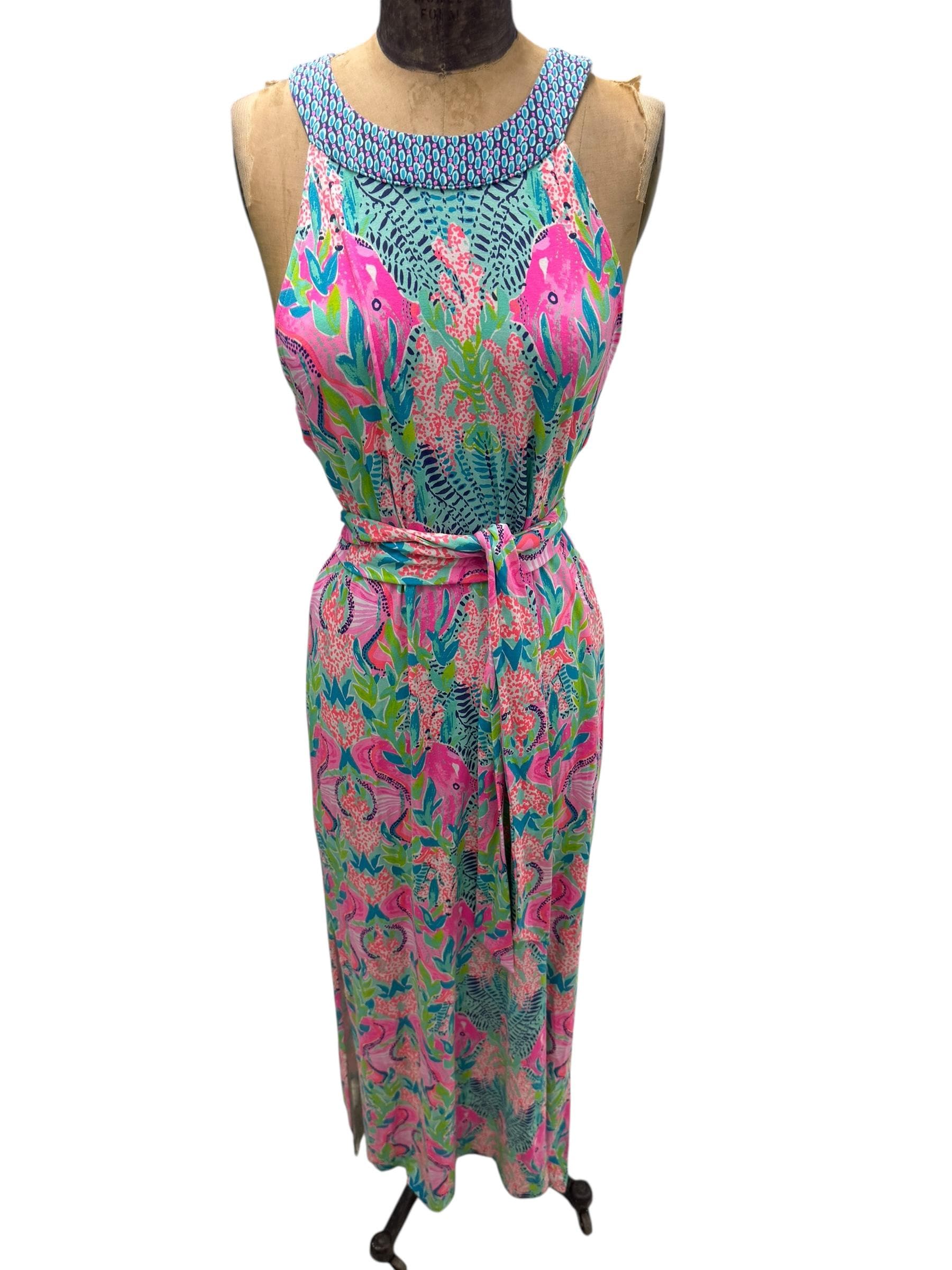 chinese dress ladies Lilly Pulitzer Hadly Smocked Cotton Maxi Amalfi Blue Leaf It Wild MD at  Amazon Women's Clothing store main image 0
