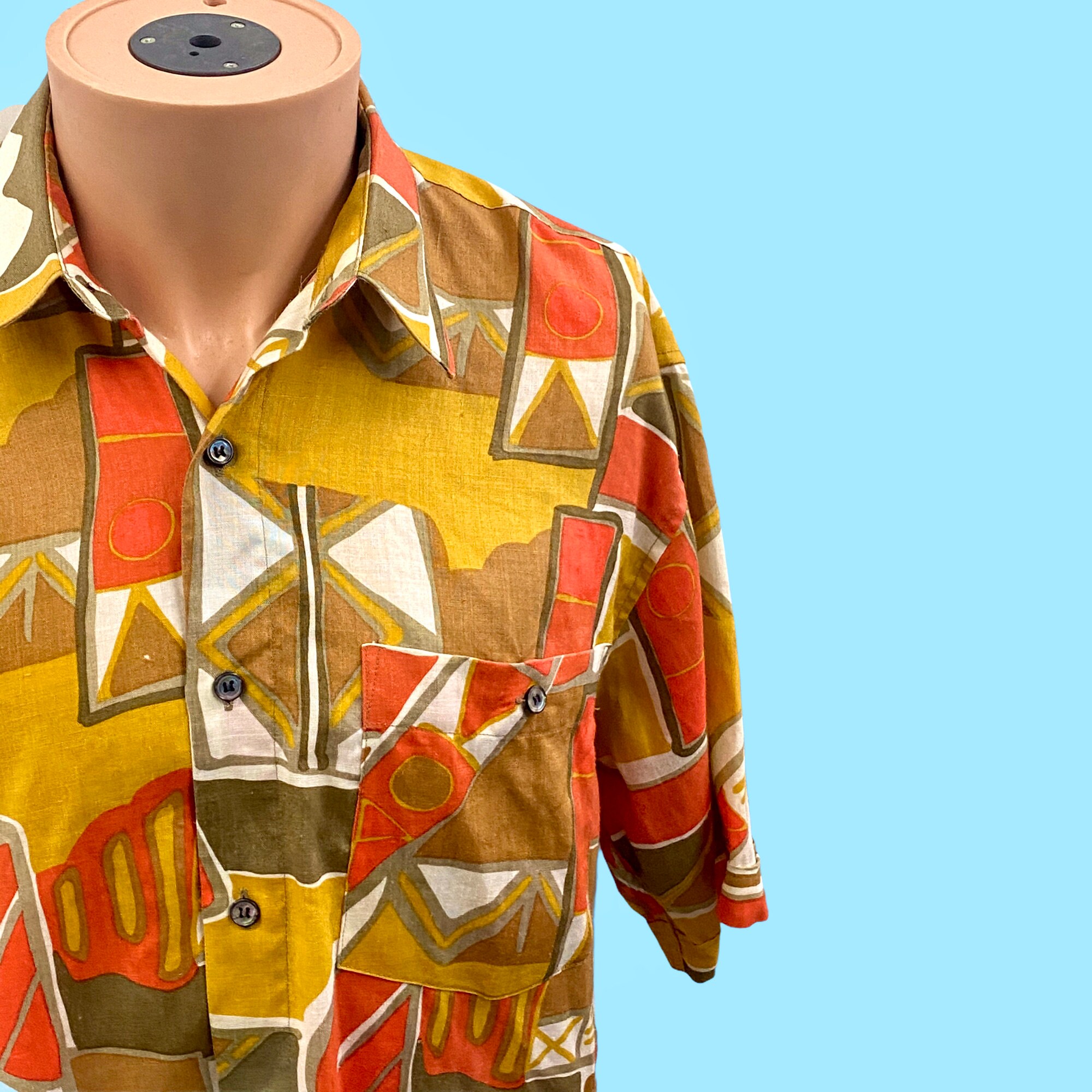 Vintage Bright Retro Men's Summer Linen Shirt By Fannuci Etsy