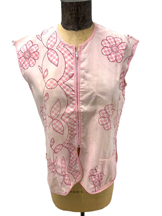 Vintage 70s Pink Floral Tunic Top Smock Med.