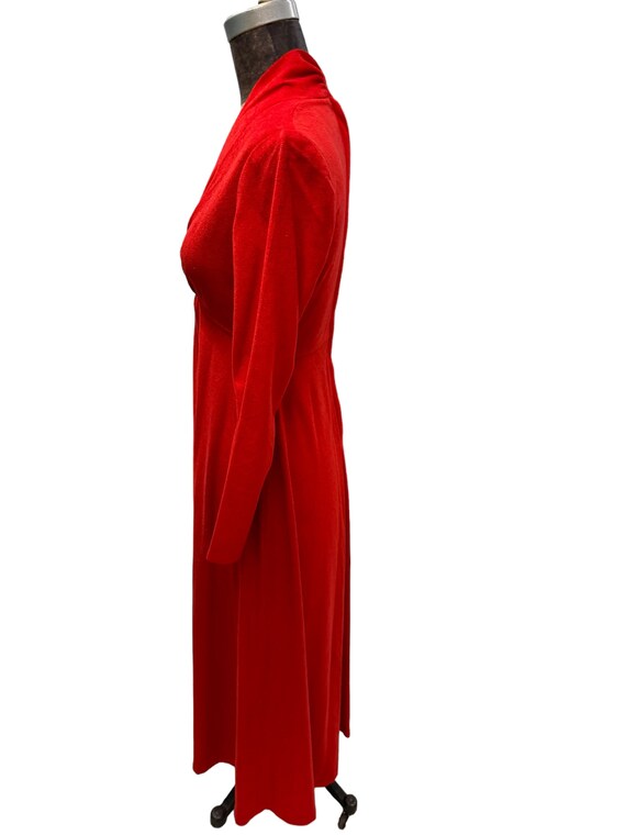 Vintage 1970s  Red Maxi Evening Dress V Neck Empi… - image 5