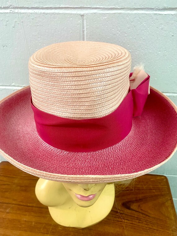 Vintage 1960's Emma Boutique Summer Pink Straw Ha… - image 3