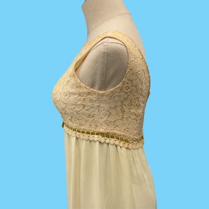 Vintage 1970s Cream Maxi Dress Lace Top Empire Waist Sleeveless image 7