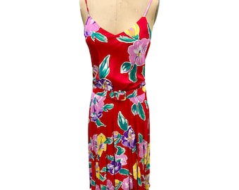 Vintage Positive Attitude Red Floral Dress Made In USA Size 5-6