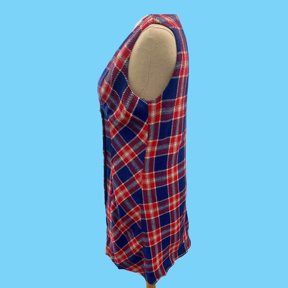 Classic Vintage 1970's Red Blue Plaid Wool Dress … - image 6