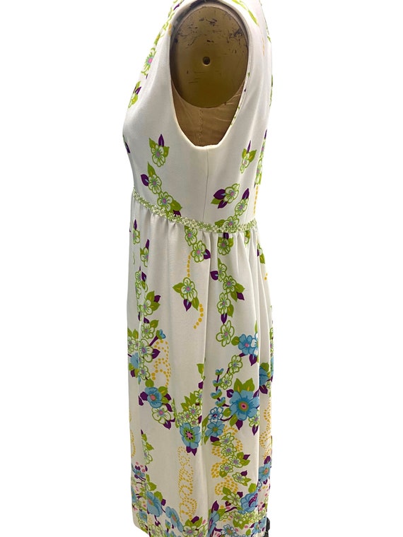 70s Vintage Bright Floral Sleeveless Maxi Dress - image 7