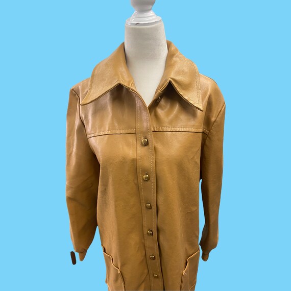 Vintage Retro 1970s Tan Faux Leather Jacket By NP… - image 2