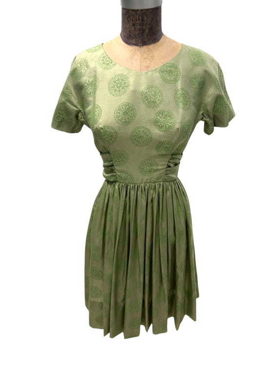 light green vintage dress Light Green Floral V-neckline Short Sleeves Party Dress, A-line Green –  Cutedressy main image 1