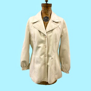 veste en cuir faux végétalien blanc femme vintage des années 1970 - Preston Robins Taille 14