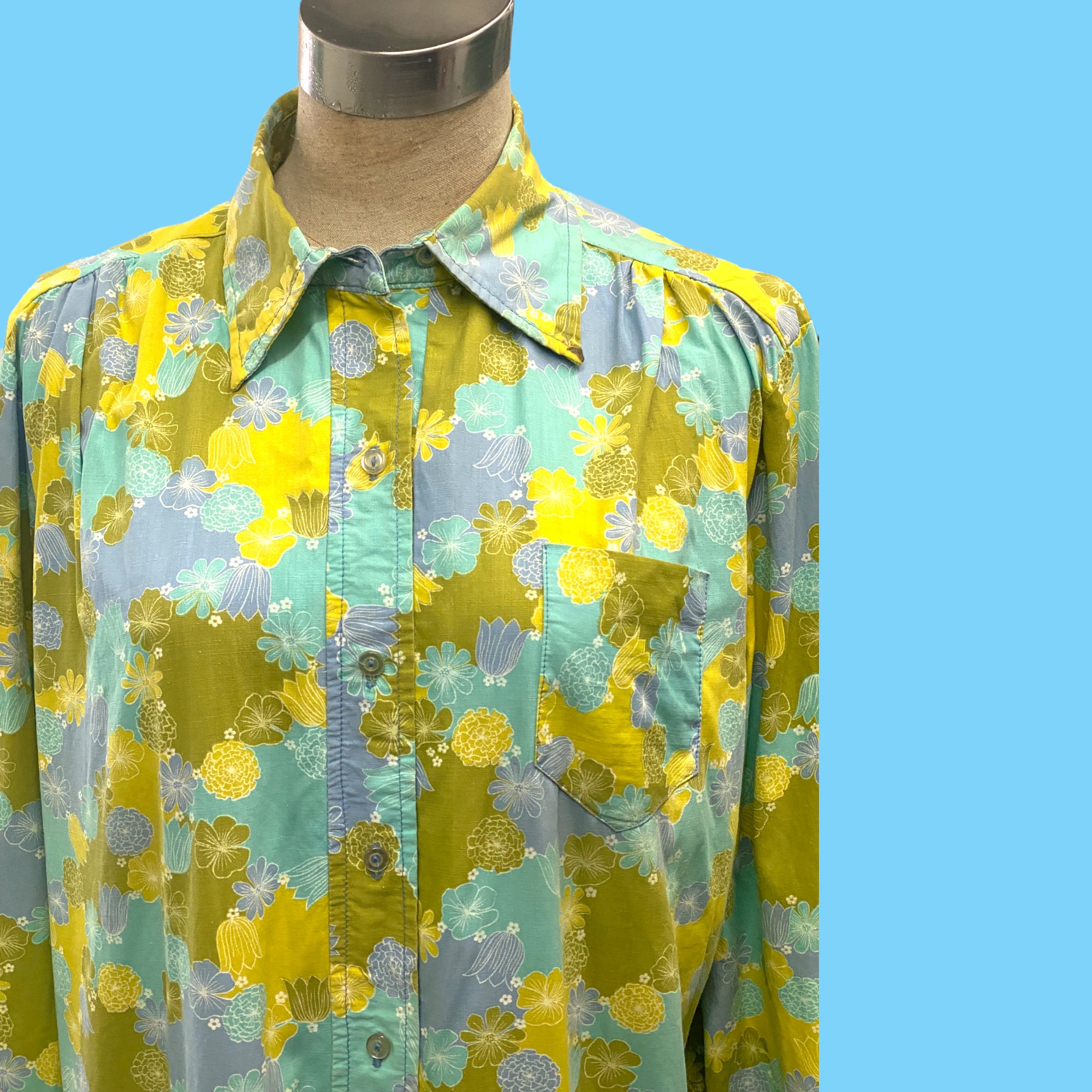 1960s Vintage Retro Floral Long Sleeve Cotton House Dress Etsy