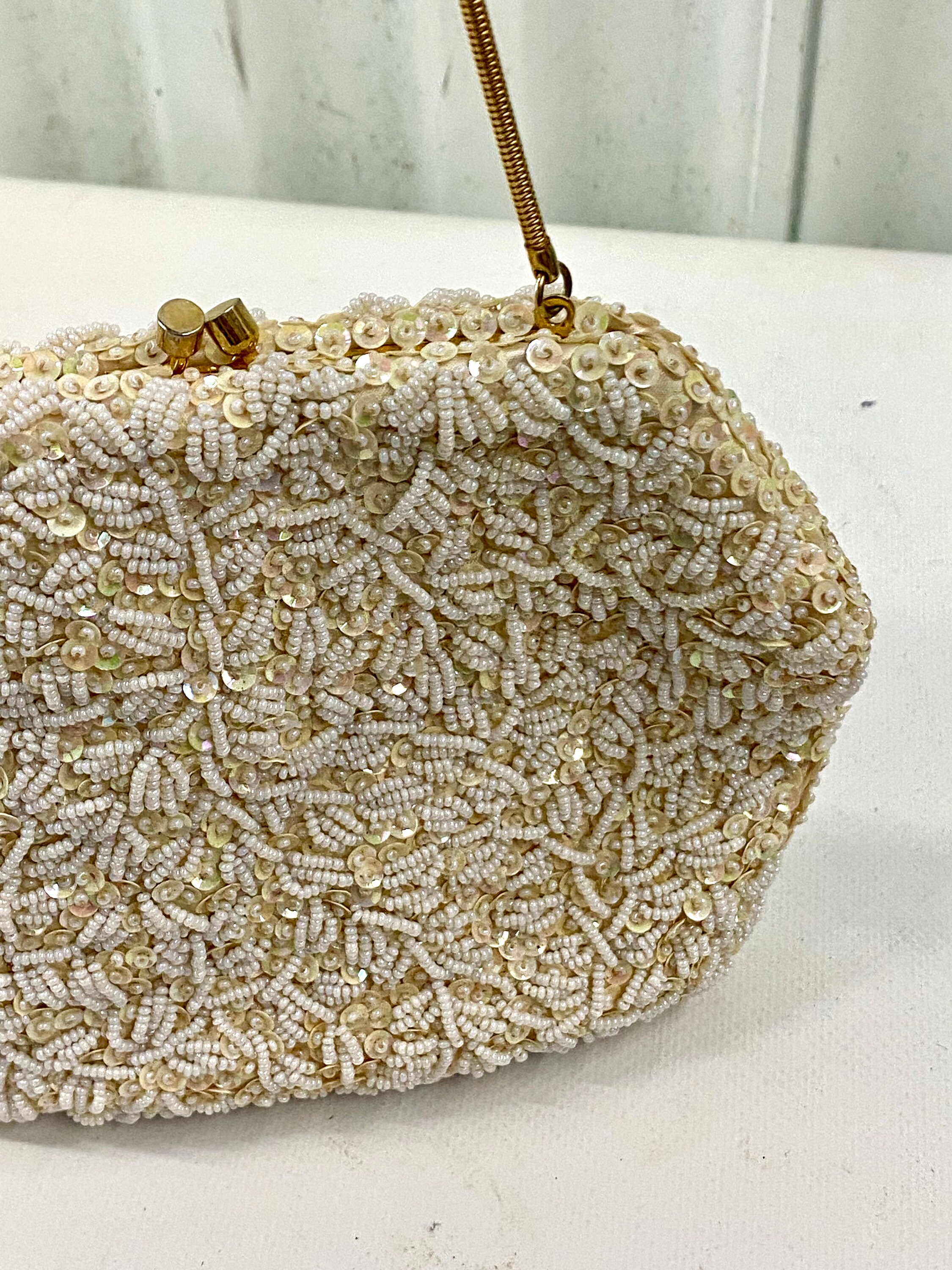 Vintage Hand Made in Hong Kong Beaded Evening Bag W/ Change 