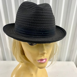Mens Vintage Black Nylon Crusher Hat Med.