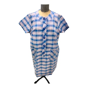 Vintage 70s Top Creation Of Course Plaid House Dress NOS Large
