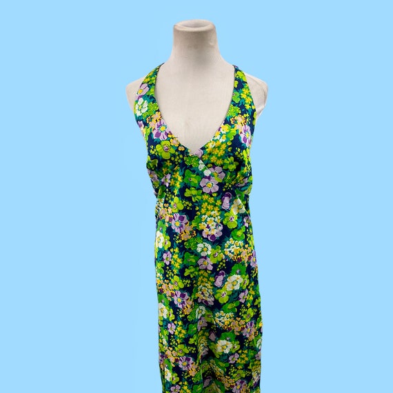 Vintage Maxi Halter Neck Floral Sun Dress Medium - image 4