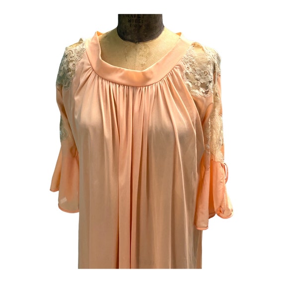 Vintage 1950s Peach Chiffon W/ Lace Nightgown By … - image 2