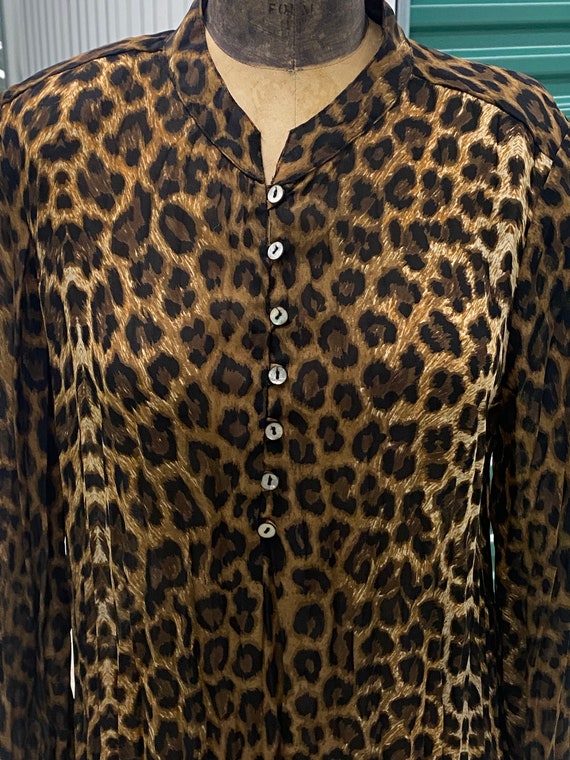 Vintage Harlow Cheetah Leopard Print Blouse Med - image 2