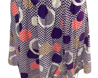Vintage 70s Purple Toned Polka Dot Mini Skirt W/ Abstract Pattern Small