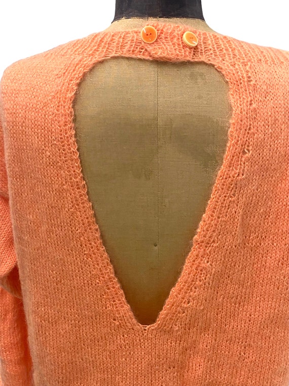Vintage 1970s Tangerine Open Back Wool Sweater - image 4