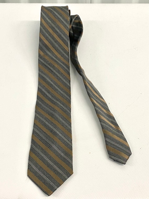 Vintage 1980s DKNY Silk Striped Narrow Thin Tie