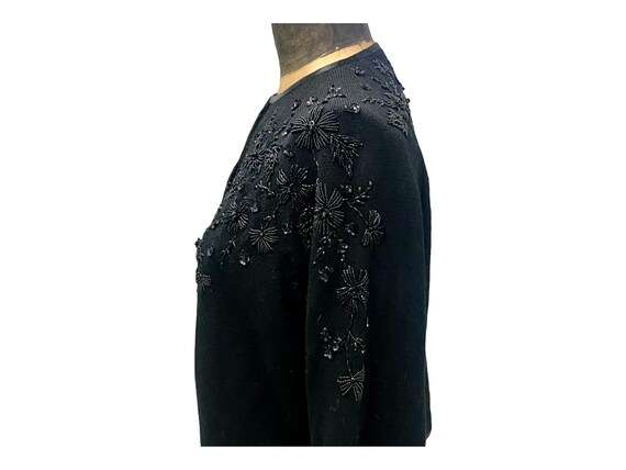 Vintage 1950s Black Beaded Cardigan Sweater W/ Sa… - image 5