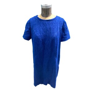 Vintage 1960s Blaues Wollkleid - V-Ausschnitt zurück, umgearbeitet von Etiennette Med-Large