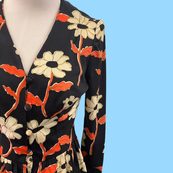 Vintage 1960s Black Floral Secretary Style Summer… - image 2