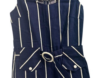 Vintage 70s Striped Belted Sleeveless Romper XS-Small