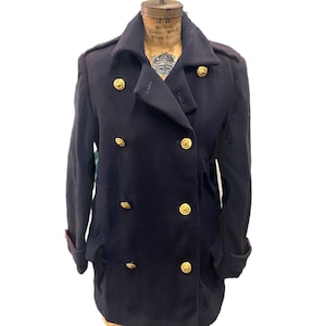 Vintage Perry Ellis Navy Peacoat W/ Brass Buttons Size 8