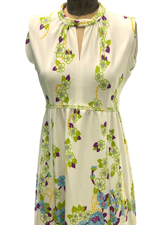 70s Vintage Bright Floral Sleeveless Maxi Dress - image 2