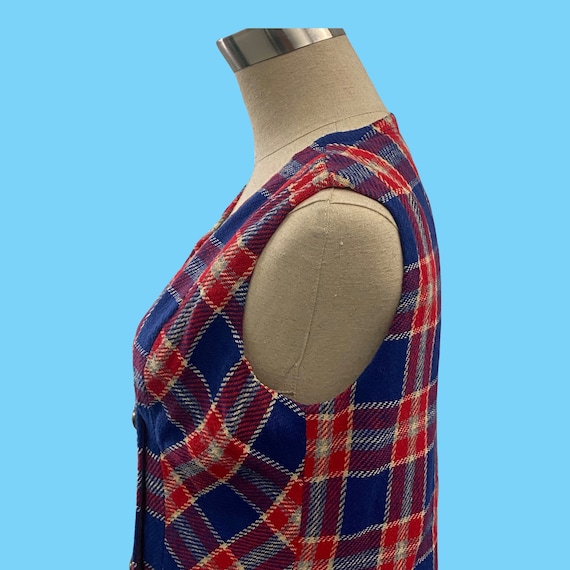 Classic Vintage 1970's Red Blue Plaid Wool Dress … - image 5